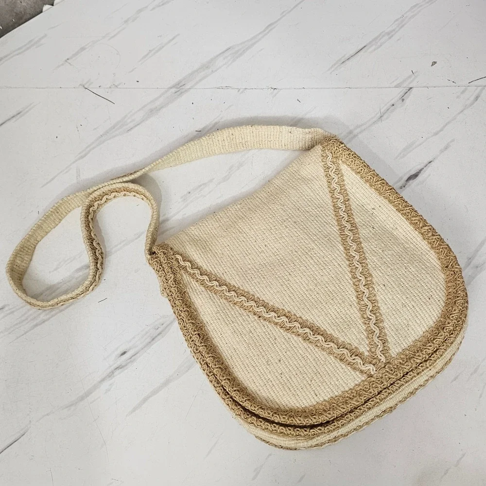 Carpetbags‎ of America Woven Cream Tan Crossbody Shoulder Bag Boho Cottagecore